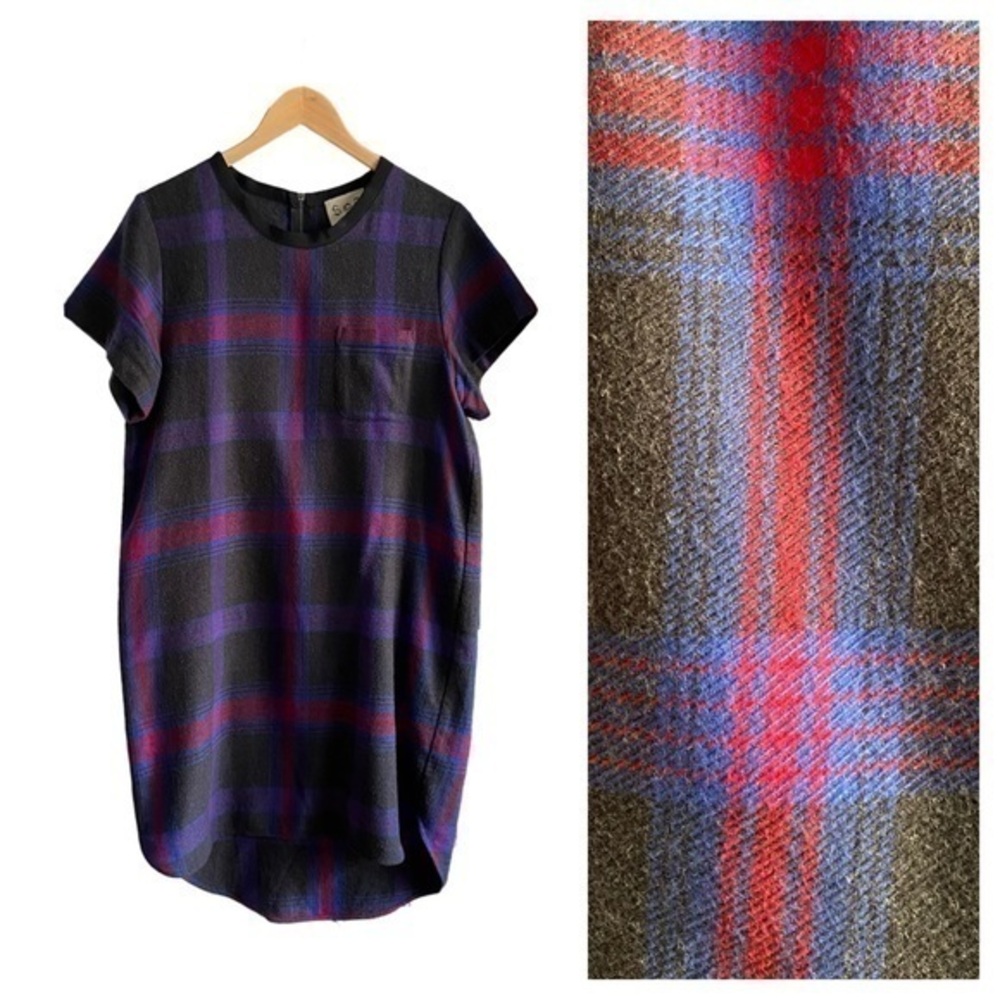 Sea New York Gray Blue Red Plaid Flannel Short Sleeve Dress 4